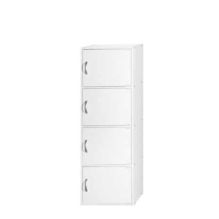 Hodedah 47.4 x 11.75 x 15.91 in. 4-Shelf & 4-Door Bookcase, White HID4 WHITE